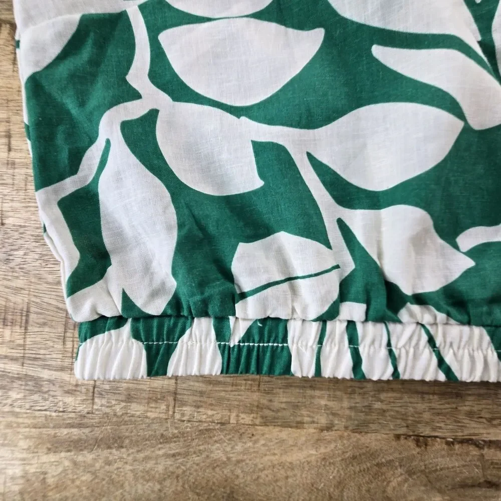Nicole Miller Artelier Linen Crop Tank Top L Green White Leaf Print Women’s - Picture 3 of 11